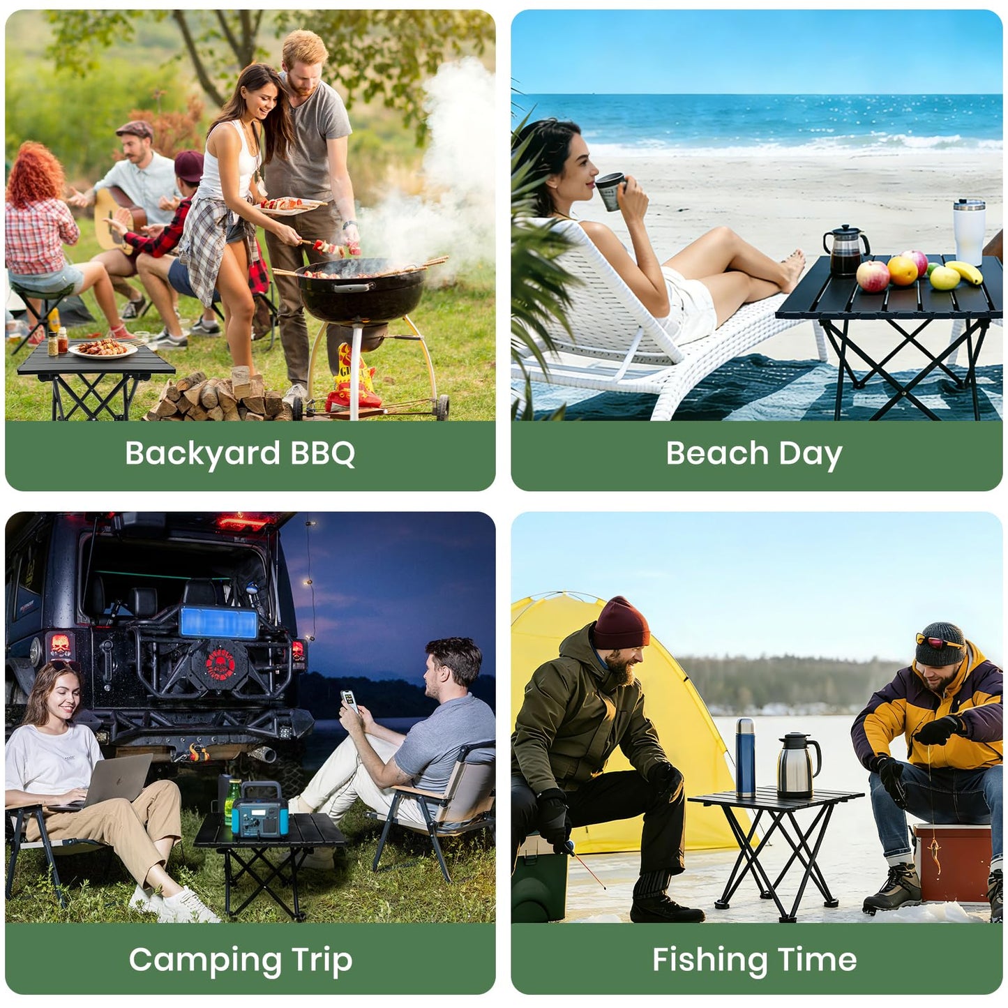 hediya 2 Pack Camping Table Foldable, Portable Folding Beach Table, Black-S