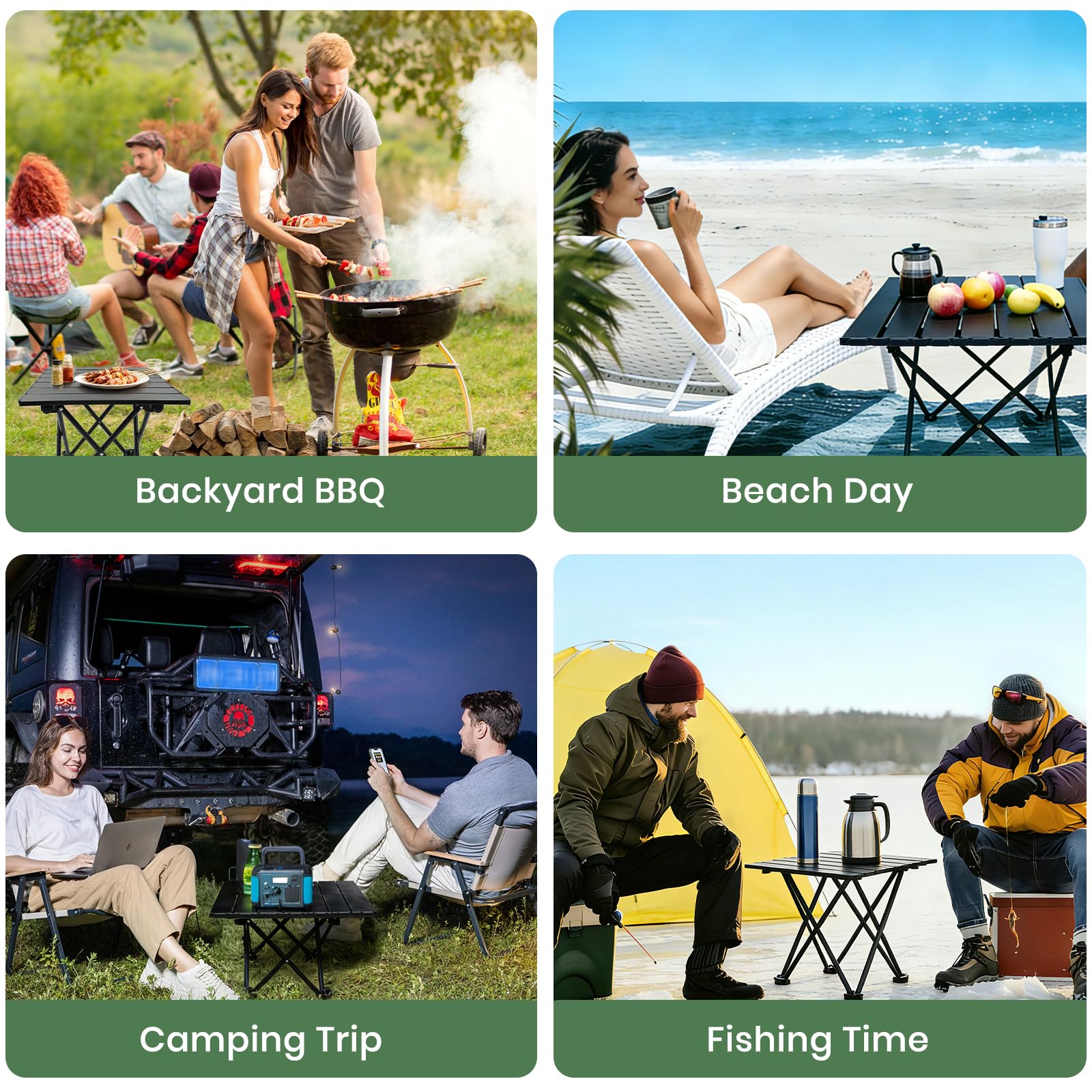 hediya 2 Pack Camping Table Foldable, Portable Folding Beach Table, Black-S