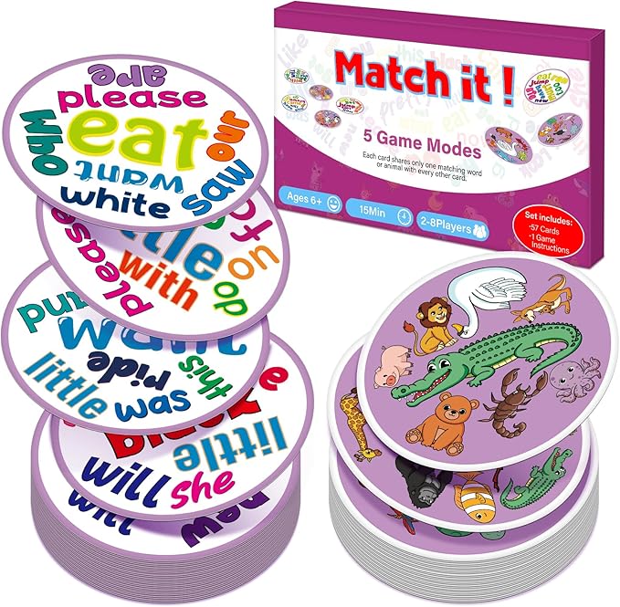 Memory Card Game, Kids Sight Word Piles Card Games, Animal Table Match Game for Toddlers, Indoor Recess Family Games, Preschool Classroom Reading Games, Homeschool Supplies
