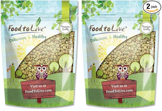 Food to Live - Whole Green Lentils, 1 Pound Dried Raw Lentils, Sproutable, Kosher, Vegan. Rich in Dietary Fiber, and Protein. No Soaking Required. (Pack of 2)