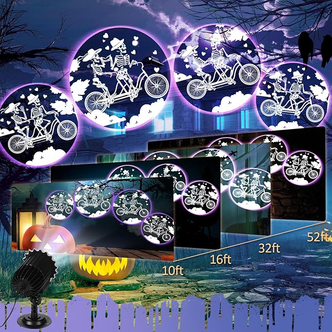 Halloween Projector Light with 1 Film Slides Holiday LED Projector Lights Outdoor Reflectors Waterproof Landscape Decorative Rotation Lighting Movement Projection Lamp(Riding)