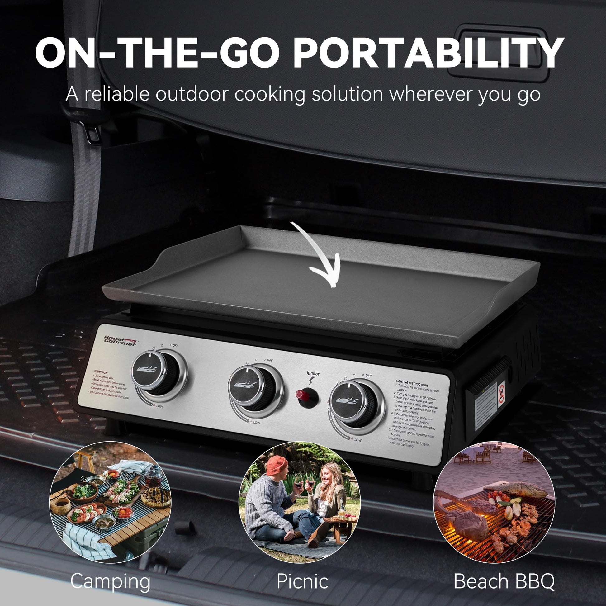 Royal Gourmet PD1301S Portable 3-Burner Tabletop Gas Griddle