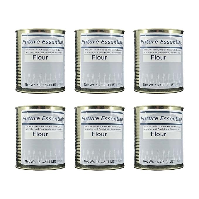 Future Essentials All Purpose White Flour | 100% Natural Whole Grain | Non GMO | Long Term Storage Shelf Stable | Emergency Survival Food Supply, Camping & Backpacking (#2.5 size) 6 Cans