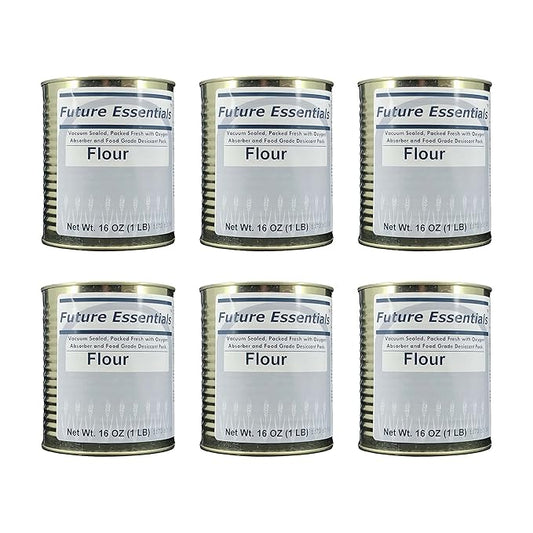 Future Essentials All Purpose White Flour | 100% Natural Whole Grain | Non GMO | Long Term Storage Shelf Stable | Emergency Survival Food Supply, Camping & Backpacking (#2.5 size) 6 Cans