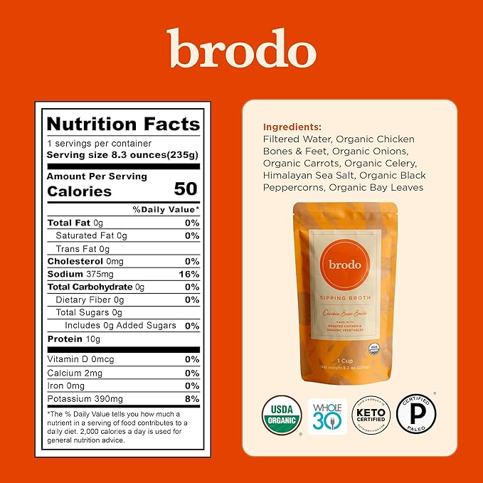 Brodo Bone Broth Bundle, Variety, Classic, and Chicken Packs, 8.3 oz (18 Cups Total)