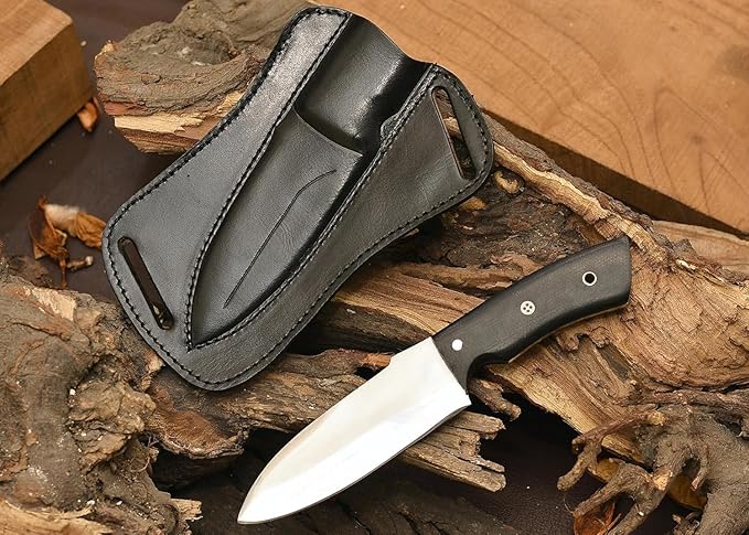 Hunting Knife 1075 Carbon Steel and Micarta Handle - Fixed Blade Made Camping Knives - Bushcraft Knife - Survival Knives with Leather Sheath