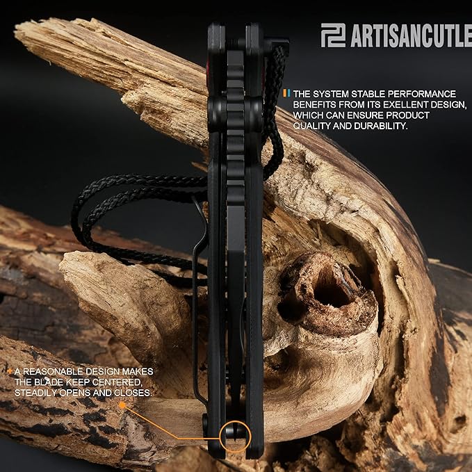 ARTISANCUTLERY Tactical Knife Proponent Normal Size(1820P) D2 Steel Black PVD Blade, Folding Pocket Knife with G10 Handle, Black