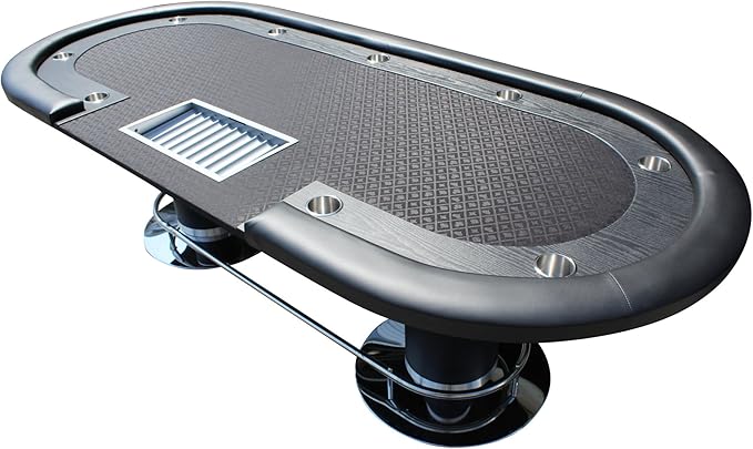 Poker Table 96 inches for 10 Players Casino Texas Holdem Games Oval Black Speed Cloth with Racetrack, Cup Holders, Chip Tray