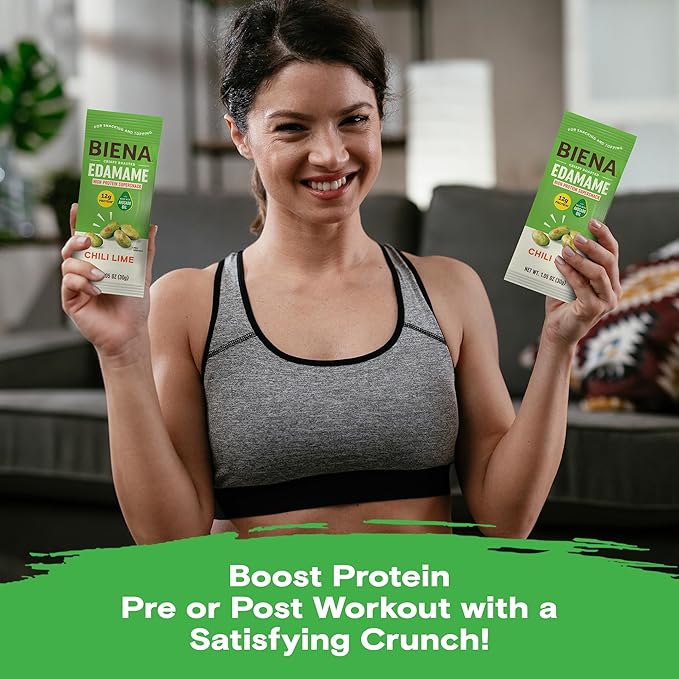 Biena Crispy Roasted Edamame Beans Snack ??High Protein Low Carb Snack for Adults & Kids, 12g Protein per Serving - Made w/Avocado Oil ??Vegan, Gluten-Free ??10-Pack, 1.05oz Bags, Chili Lime