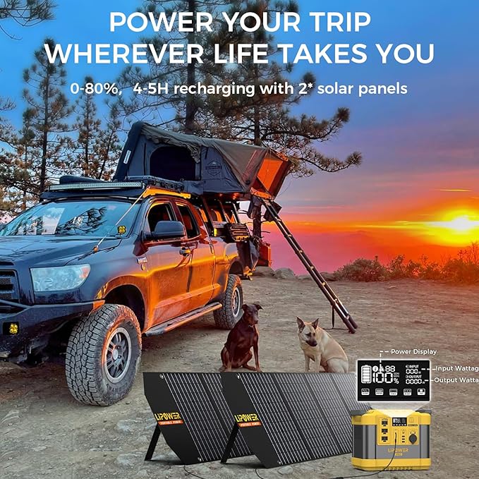 Lipower Power Station 1000W, 1120Wh LiFePO4 Battery Solar Generator for Camping, AC Outlets*3, PD 60W, Portable Power Station for Home Use, CPAP, Emergency-G1000L Yellow