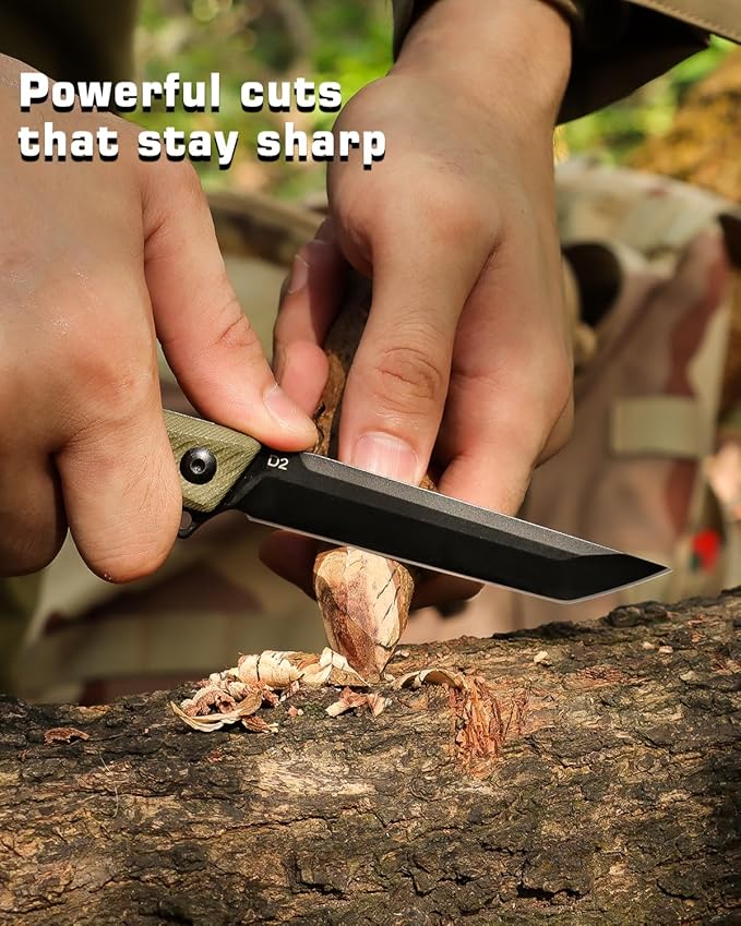 Pocket Knife GD22K, Flipper Open D2 Steel Tanto Folding knife with Durable G10 Handle,Men Women Everyday Carry EDC Knife,Sharp Camping Hiking Daily Work Knives