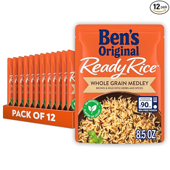 BEN'S ORIGINAL Ready Rice Whole Grain Medley Flavored Rice, Easy Dinner Side, 8.5 Oz Pouch (Pack of 12)