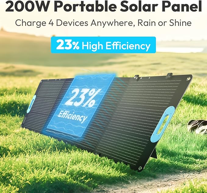 200W Portable Solar Panel, Foldable Backpacking Solar Charger with 23% High Efficiency, USB-C & Dual USB Ports, IP67 Waterproof, Lightweight & Durable for Camping,RV, Power Stations, Phones, Laptops