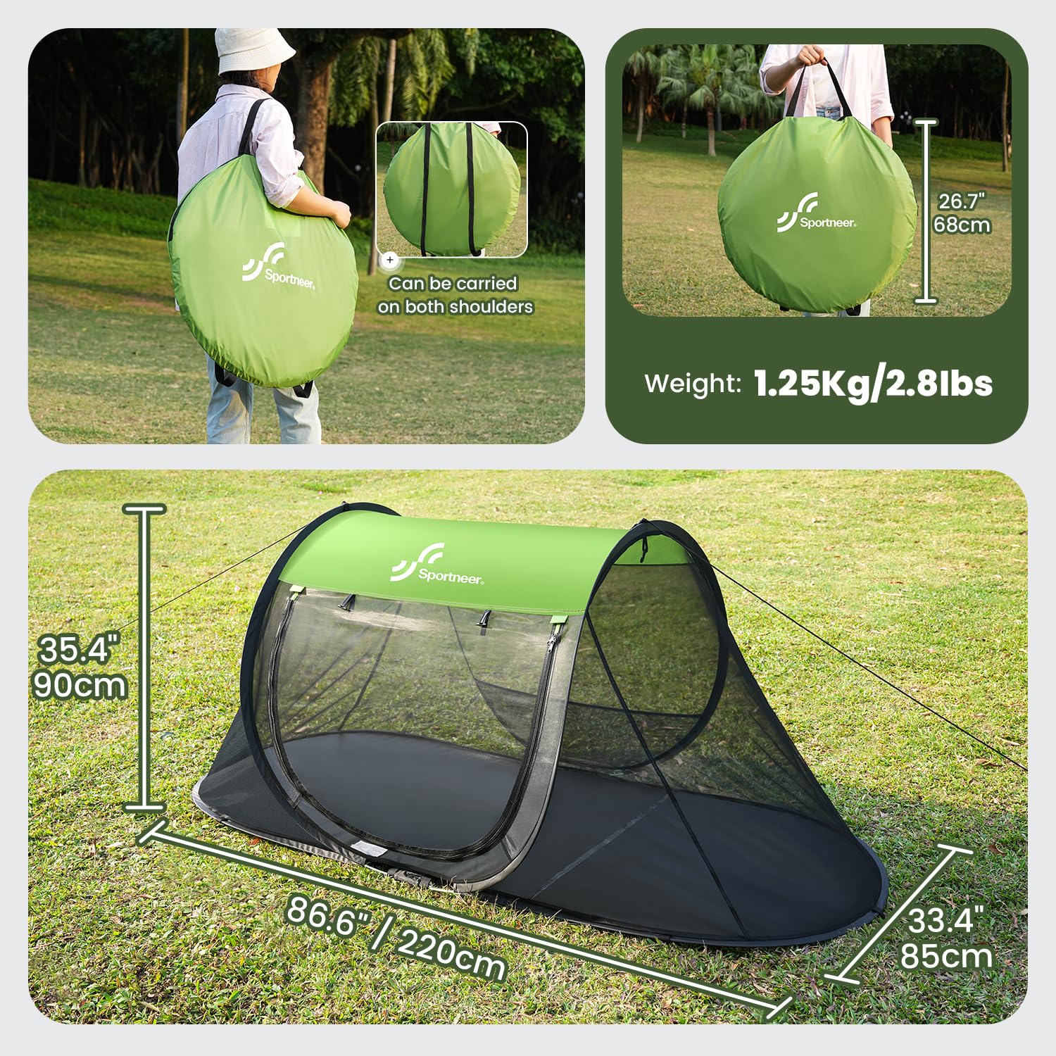 Sportneer Pop-Up Mosquito Net Tent, Instant Setup Camping Shelter for Cot or Ground, Breathable