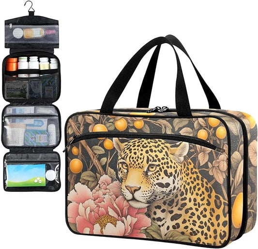 Fustylead Drawing Of Jaguar Animal in Peony Forest Travel Medicine Organizer Bag Home Storage First Aid Kit Large Pill Case with Zipper for Pill Bottle, Vitamins, and Medical Supplies