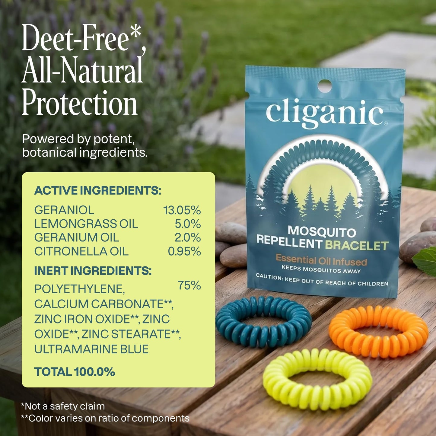 Cliganic 10 Pack Mosquito Repellent Bracelets for Adults & Kids - Natural DEET-Free Bands