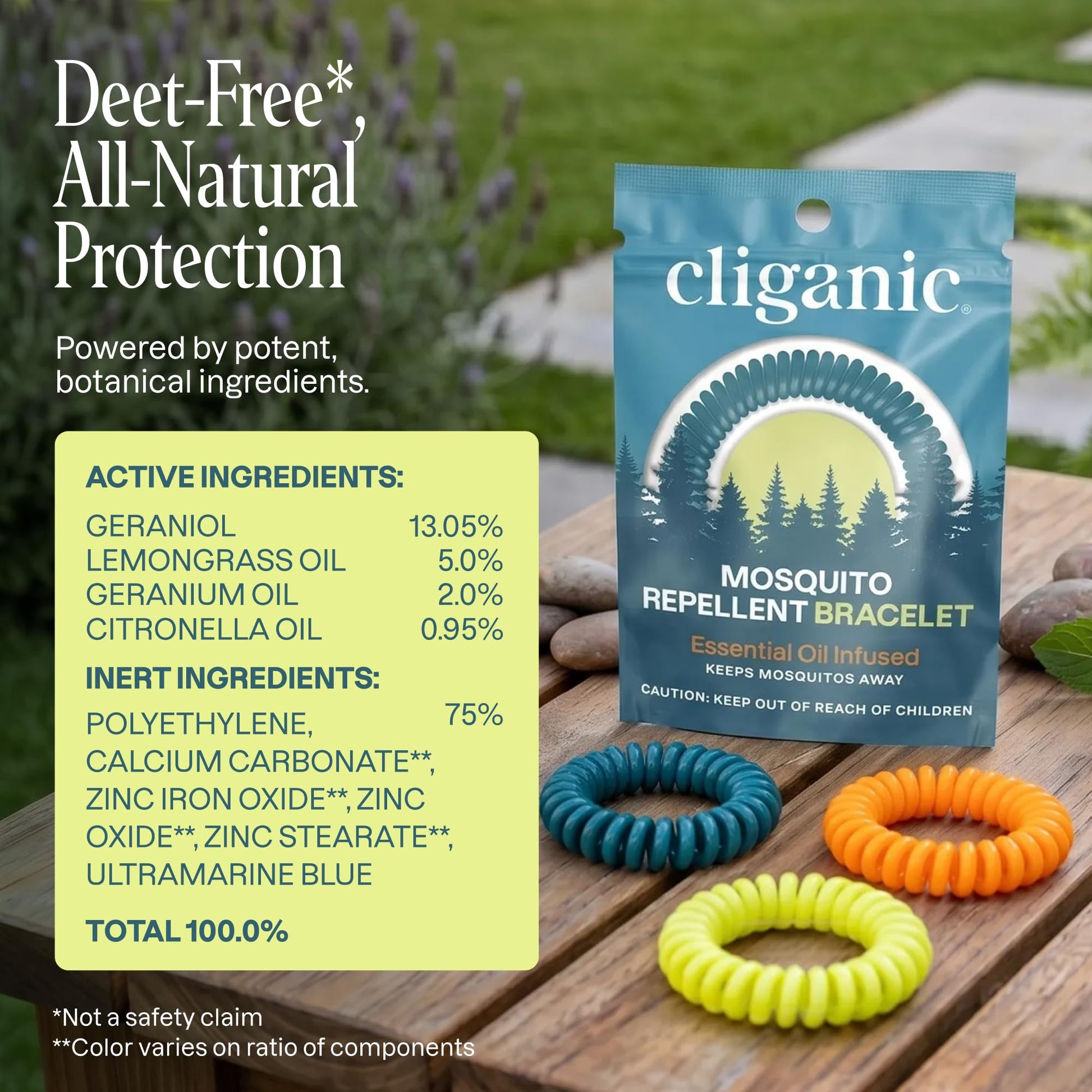 Cliganic 10 Pack Mosquito Repellent Bracelets for Adults & Kids - Natural DEET-Free Bands