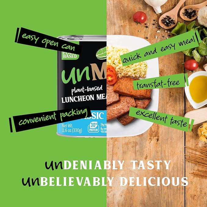 unMEAT Plant Based Meat | Easy to Prepare Plant Based Protein | Vegan Meat with Less Calories, Luncheon Meat Style, (Pack of 12)