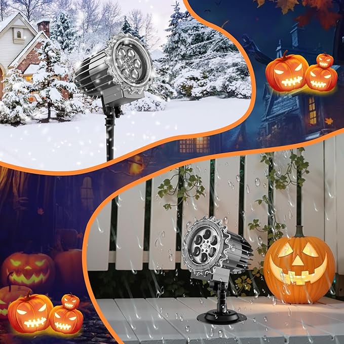 Halloween Projector Light, 3D Dynamic Skull Ghost Projector Decorations Lights, Waterproof Light for Halloween Party Yard Decor, Home Window Wall Decor (Plug in and Use Directly)