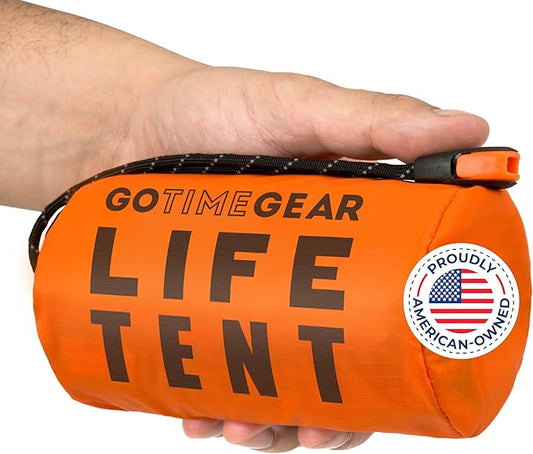 Go Time Gear Survival Life Tent ??2 Person Mylar Emergency Shelter Tube Tent + Paracord ??All-Weather Protection for Camping, Hiking, & Survival Kits ??Includes Emergency Whistle
