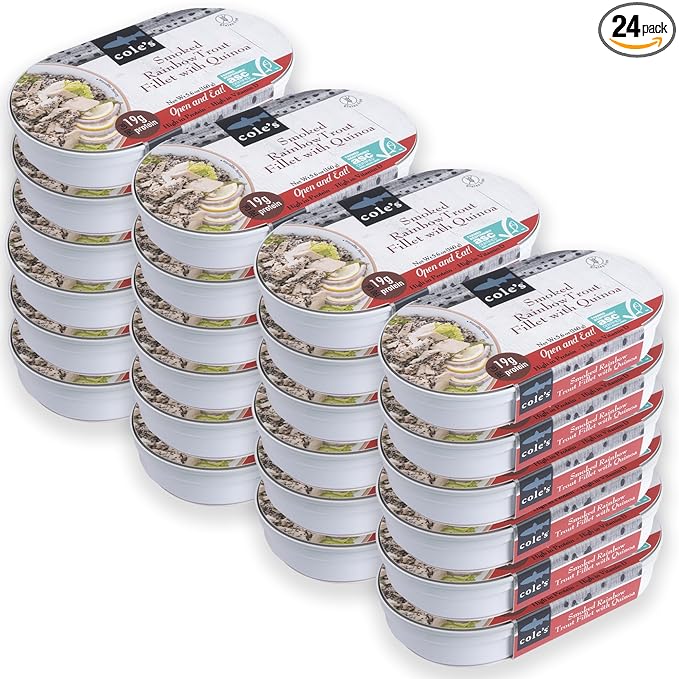 COLE?™S - Smoked Rainbow Trout Fillet with Quinoa | Open & Ready to Eat Meal | 5.6 oz Canned & Hand-Packed | 19g Protein | High in Vitamin D | 24 pack