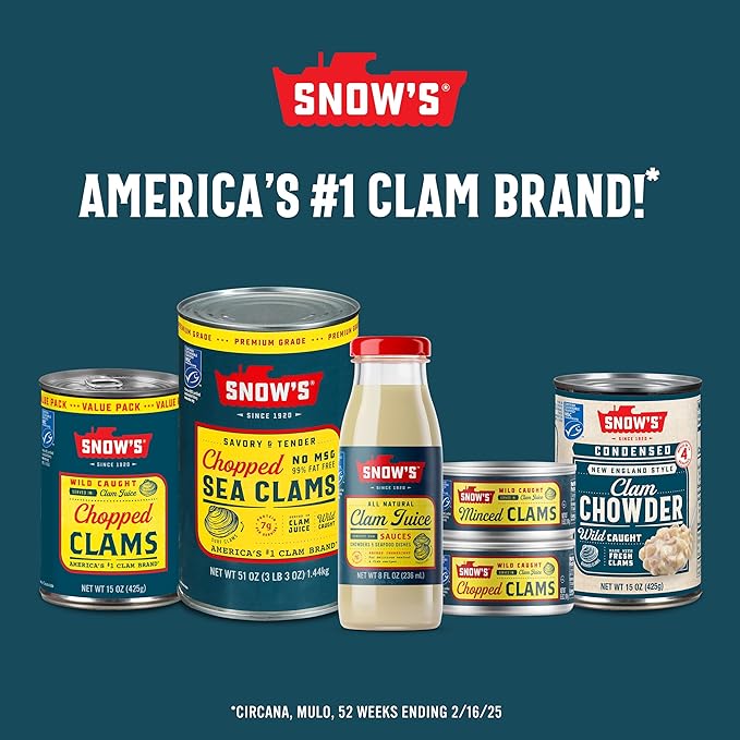 Snow's Wild Caught Minced Clams Canned, 6.5 oz Can (Pack of 12) - 5g Protein Per Serving - Gluten Free, Keto Friendly, 99% Fat Free