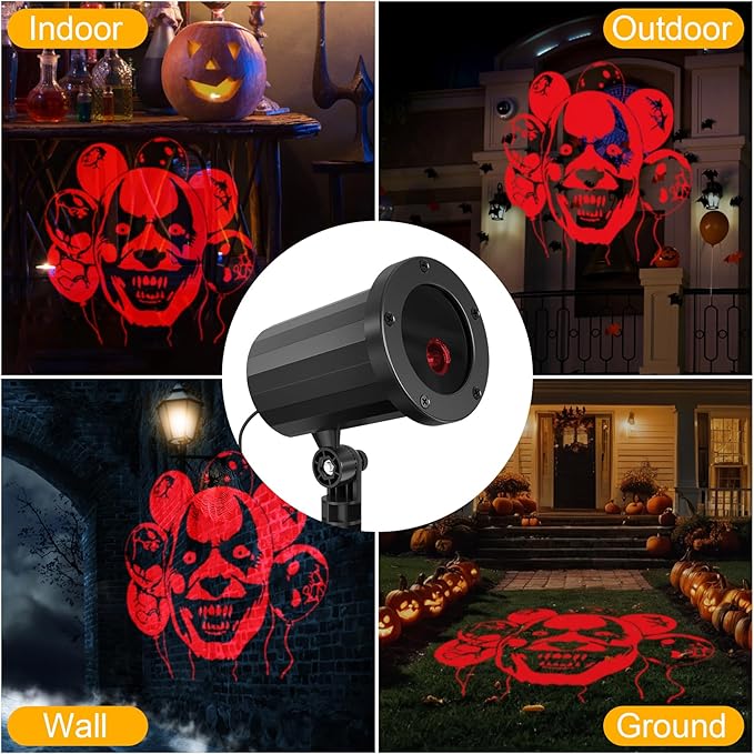 Halloween Projector Outdoor Lights, Red Skull Face Pattens LED Halloween Window Projector, Waterproof Holiday Projection Lights for Bedroom, Spotlight Landscape Decorations for Patio Garden
