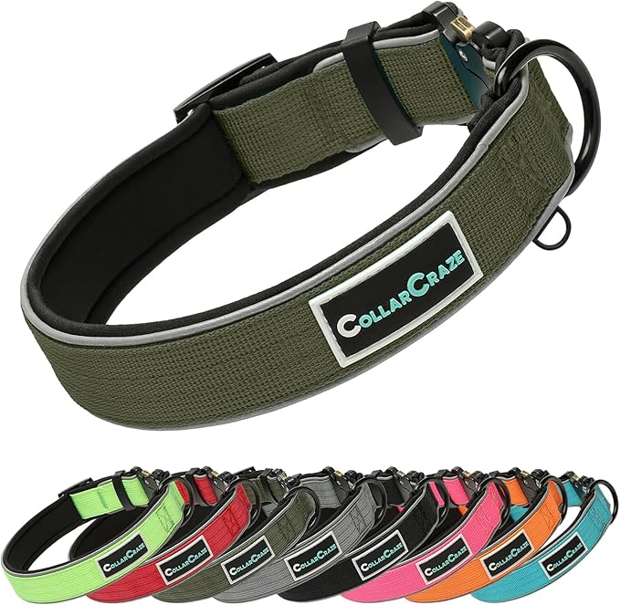 Dog Collar for Small Medium Large Dogs, Reflective, Adjustable Heavy Duty Dog Collar, Soft Neoprene Padded Comfortable for Walking (Ranger Green, M)