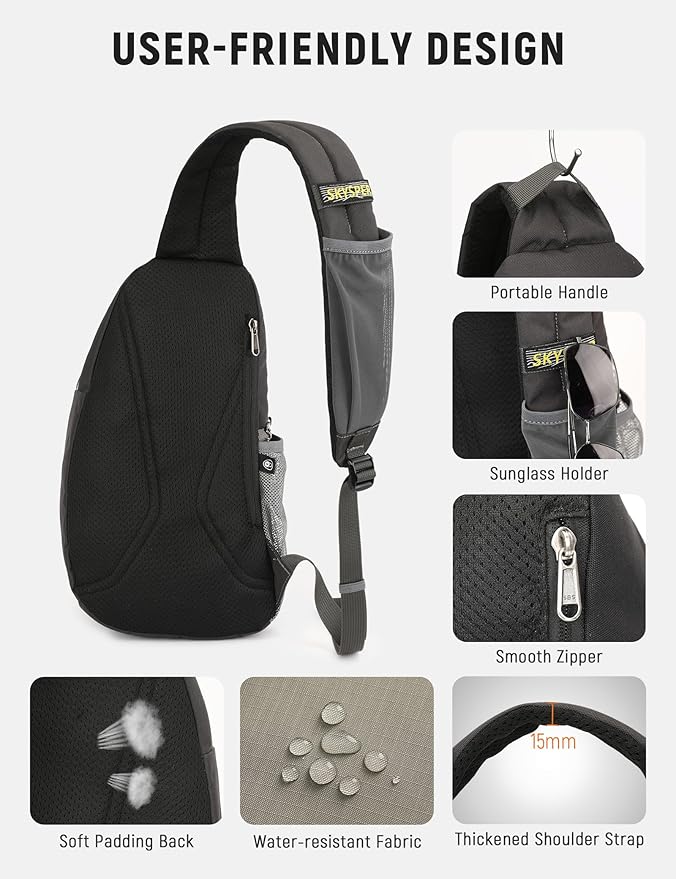 SKYSPER Sling Bag Anti-Theft RFID Crossbody Bag Travel Cross Body Backpack Shoulder Hiking Sling Daypack(Lightgray)