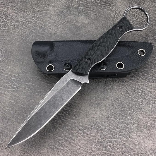 EDC Fixed Blade Knife with Kydex Sheath, Full Tang Survival Knife,8Cr13Mov Blade Black G10 Handle with Finger Loop,Tactical Knife Gifts for Men (black1)
