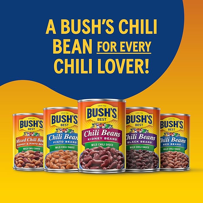 BUSH'S BEST 16 oz Canned Spicy Dark Red Chili Beans, Source of Plant Based Protein and Fiber, (Pack of 12)