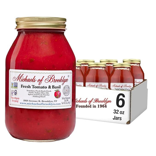 Michaels Of Brooklyn, Sauce, Tomato Basil, Pack of 6, Size 32 OZ, (GMO Free Low Sodium Vegan Wheat Free Yeast Free)
