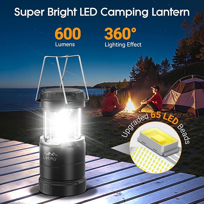 LETMY 4 Pack Camping Lanterns for Power Outages - Dimmable & 3 Color Modes, Battery Powered Lantern, Collapsible, Water Resistant Lantern Flashlight for Emergency, Hurricane, Storms, Outdoor Survival