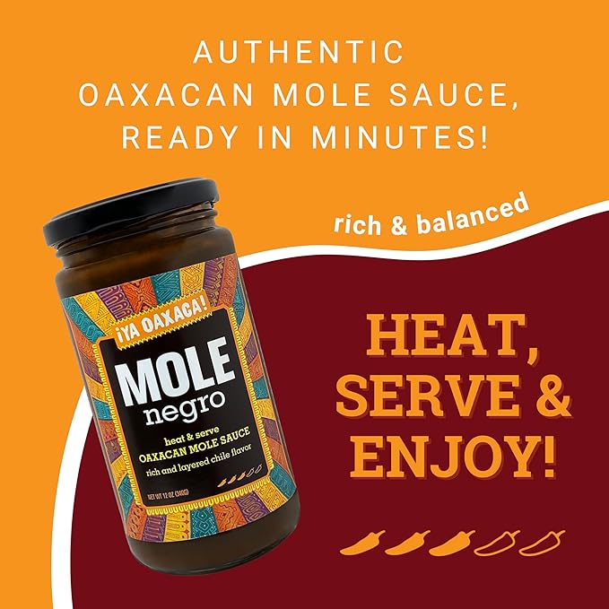 Ya Oaxaca - Mole Sauce - Negro - Medium Spice Flavor - Blend of Smoked & Dried Chiles, Spices, & Chocolate - Vegan, Non-GMO, Gluten Free - Great in Enchiladas, Tacos, Nachos, Tortillas - 12oz (3pk)