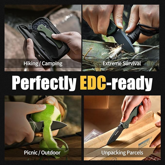 Praxis Pocket Knife, 2.9" D2 Steel Folding Knife with G10 Handle PVD Titanium Coating Blade Lightweight for every day carry