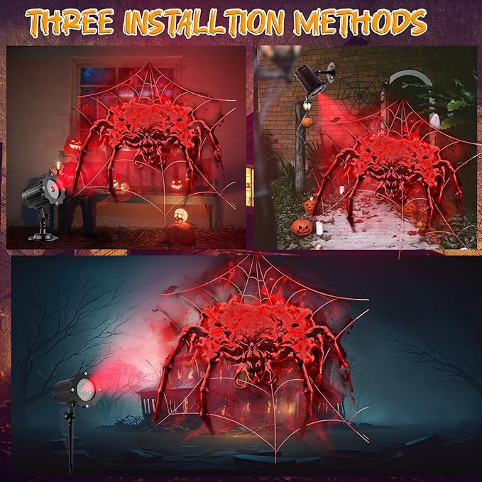 Halloween 3D Dynamic Ghost Spider Hologram Projector Light - Waterproof Outdoor for Window, Ground, Roof, Wall, Cemetery Decor