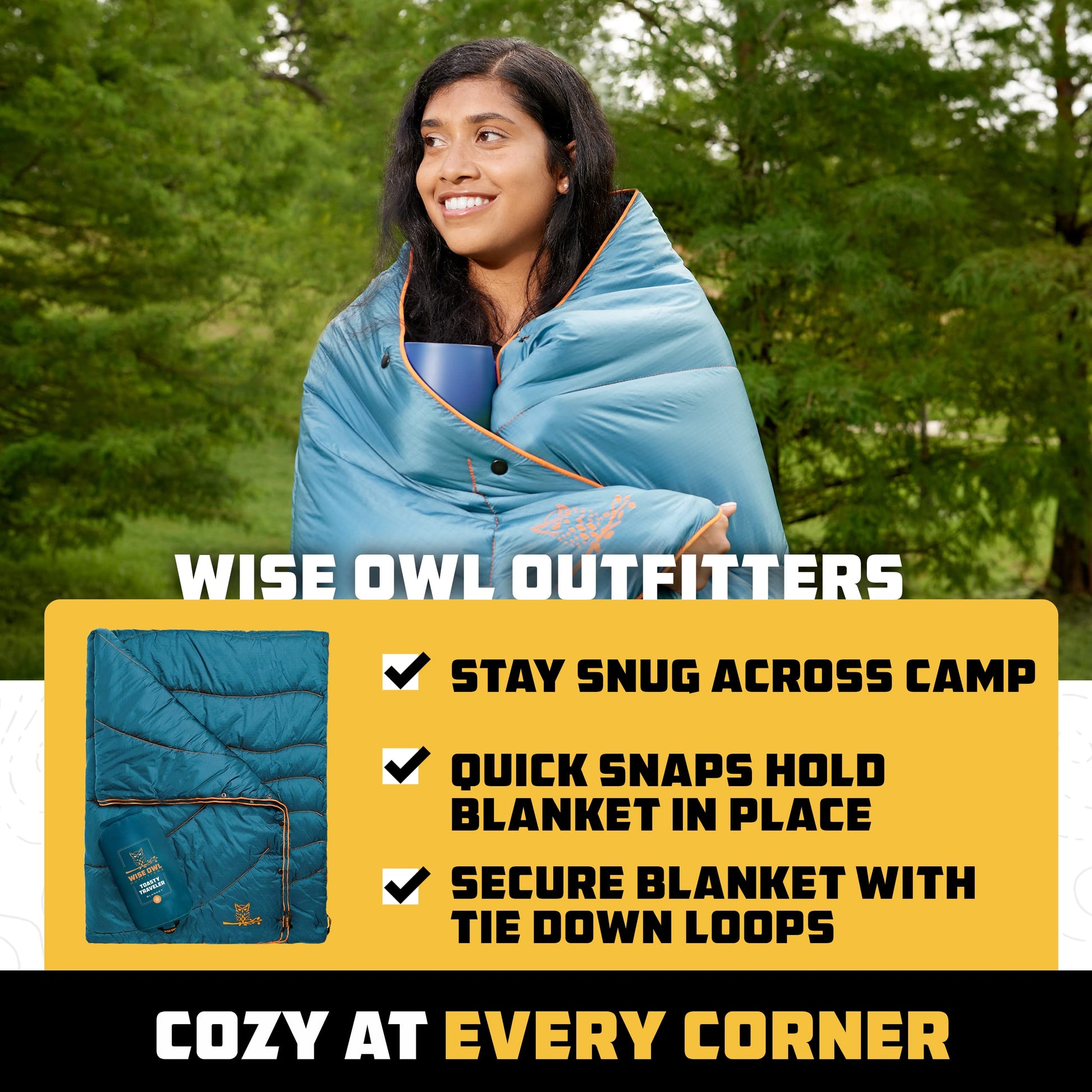 Wise Owl Outfitters Camping Blanket, Packable Puffy Quilt for Backpacking