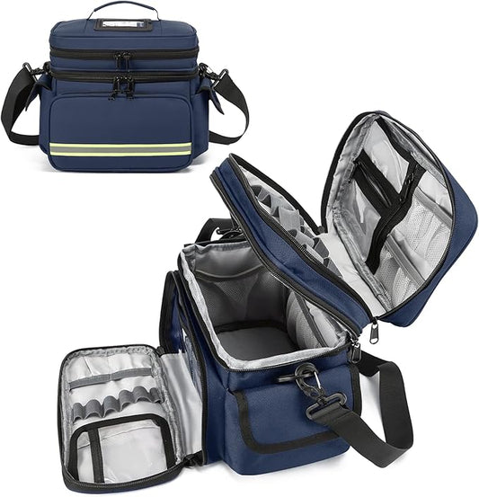 Double Layer First Aid Bag Medical Bag Empty Emergency First Responder Organizer for Nurses,Home Health Care, EMT BLUE