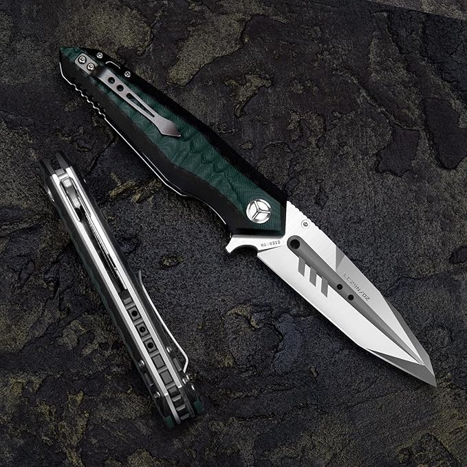 folding pocket knife with 4in d2 tool steel blade,liner lock g10 handle,edc camping hunting knives with clip for men and women (green)