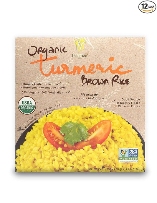 Healthee Organic Brown Rice, Gluten Free, Fully Cooked and Ready-to-Eat, USDA Certified Organic, GMO-Free, Microwaveable (Turmeric, Pack of 12)