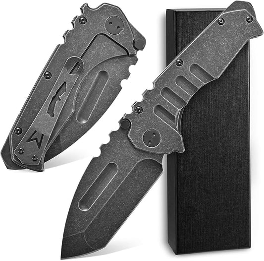 Ccanku C1137 Folding Knife, D2 Steel Blade Steel Handle EDC Tool Knife for Outdoor Camping Hiking Fishing (Steel)