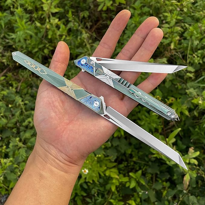 folding knife belt clip, M390 steel blade, outdoor camping knife, portable pocket knife titanium handle lightweight EDC men's pocket knife belt sheath