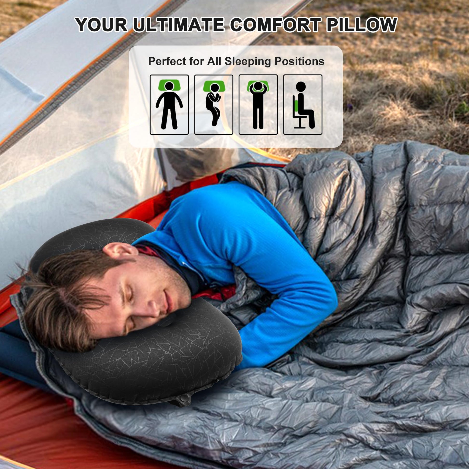 BreezCamp Inflatable Camping Pillow, Travel Blow Up Air Pillow, Neck Lumbar Support Ultralight