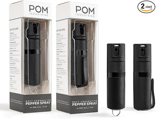 POM Pepper Spray Combo Pack Clip & Keychain - Maximum Strength OC Spray Self Defense- Tactical