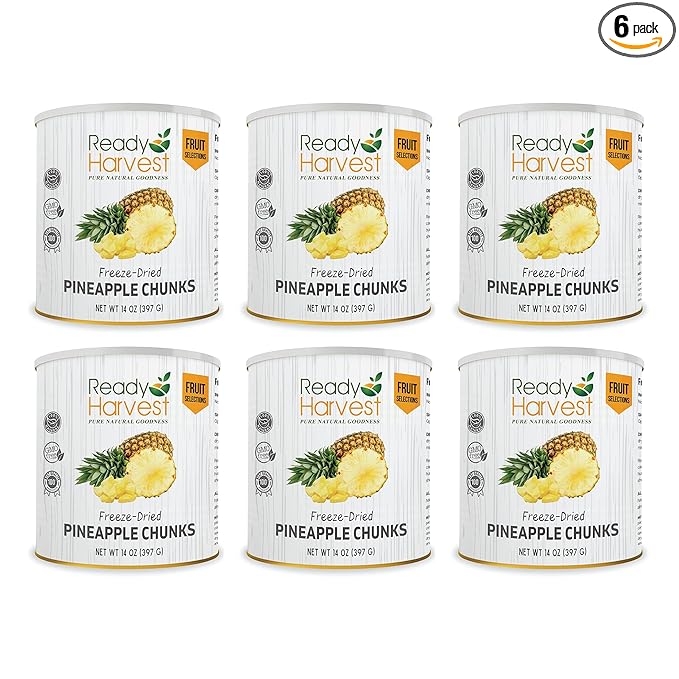 Ready Harvest Pineapples Freeze Dried Whole Foods for Emergency Food Storage, Camping Supplies, and Survival Kits | Sealed Fresh in #10 Can | 30 Year Shelf Life | 6 Cans