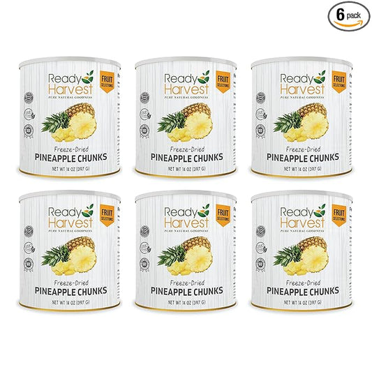Ready Harvest Pineapples Freeze Dried Whole Foods for Emergency Food Storage, Camping Supplies, and Survival Kits | Sealed Fresh in #10 Can | 30 Year Shelf Life | 6 Cans