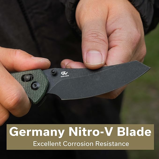 CIVIVI Sixgill Folding Pocket Knife for EDC, 3.41'' Nitro-V Blade Micarta Handle, Deep Carry Reversible Clip, Gift for Men Women C24050-3 (Green)