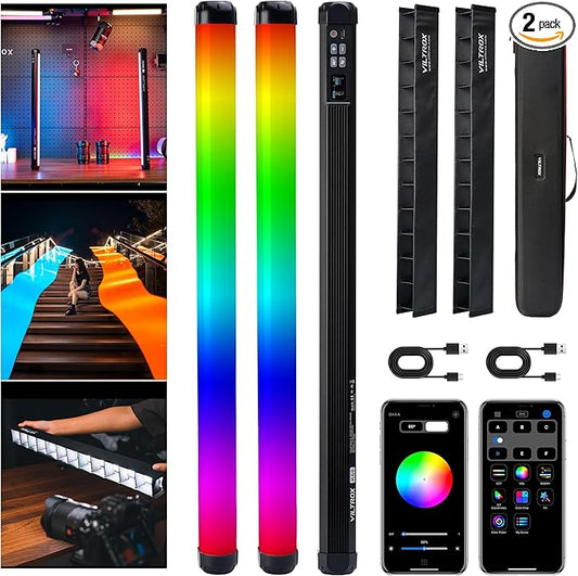 VILTROX K60 2 Pack Large Handheld Stick Light, 32Wh Rechargeable Battery 20W 1950lm RGB LED Video Light w PD Fast Charging CRI 97+ 2500K-8500K LCD Display, 22.8" Tube Light for Photography Light Wand