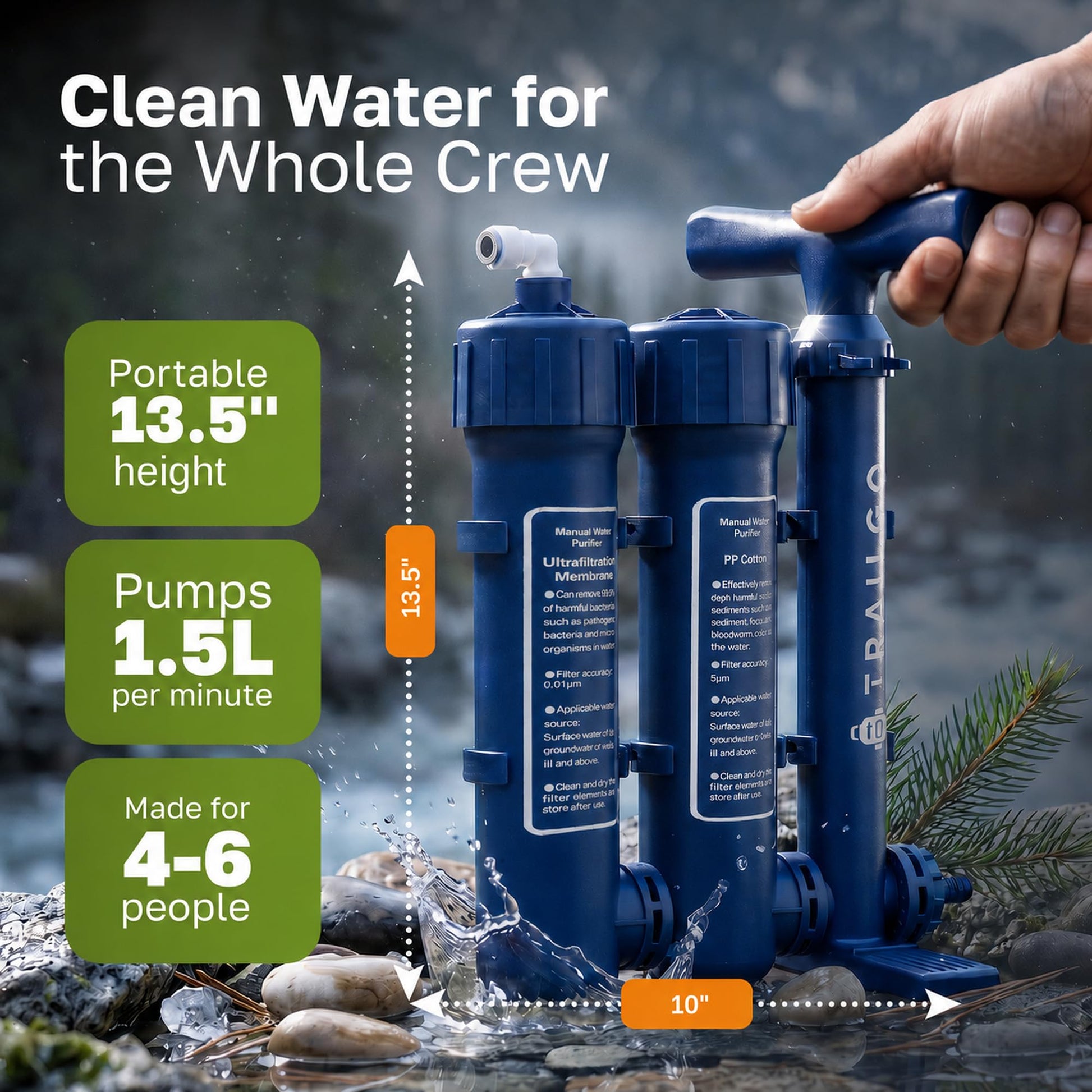 Trailgo Pro Portable Water Filter for Camping - Water Purifier Survival