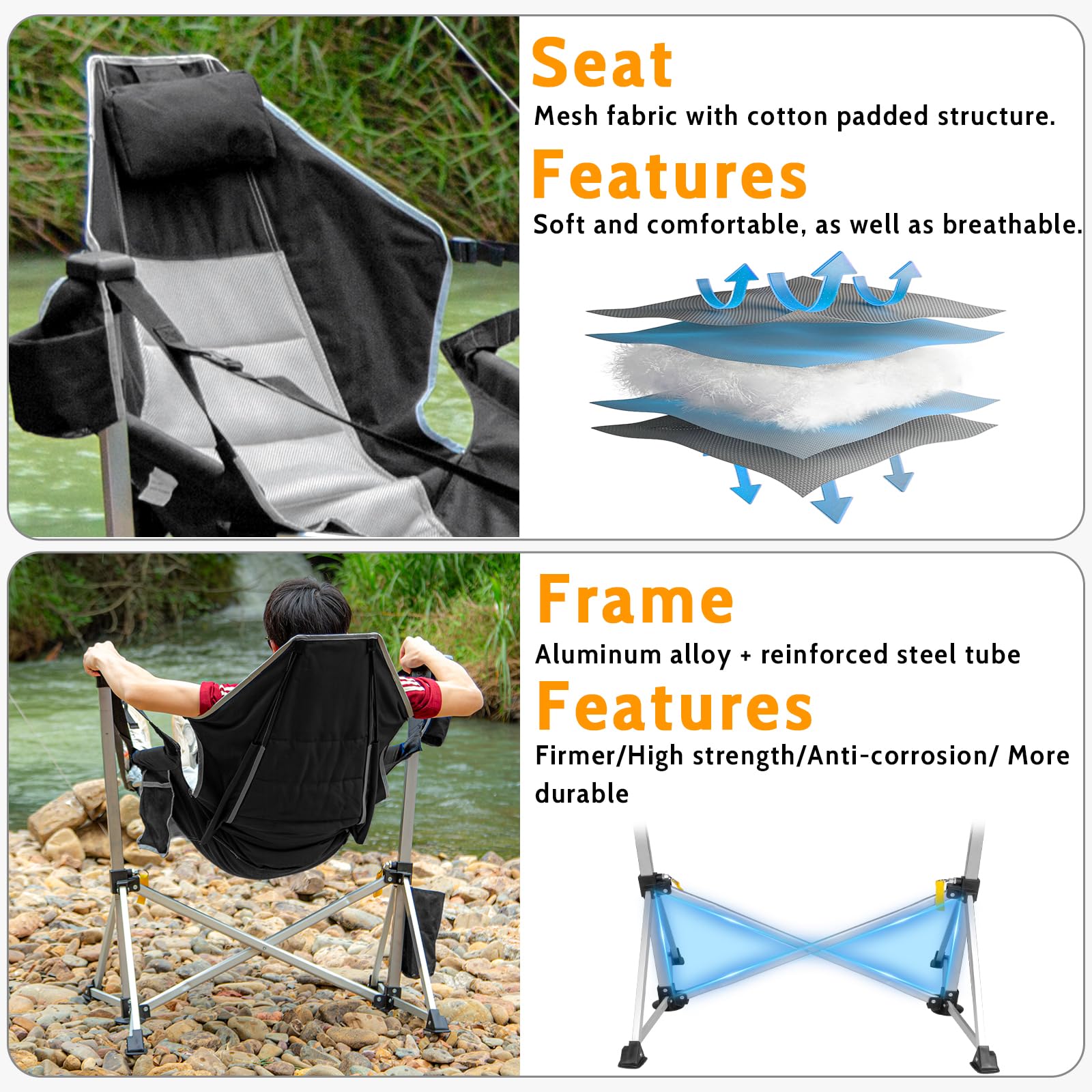 Romswi 2-Pack Aluminum Hammock Chair with Footrest, Oversized Portable Folding Swinging Chair with